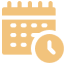 Calendar and clock icon on black background.