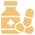 Medicine bottle and pills icon.