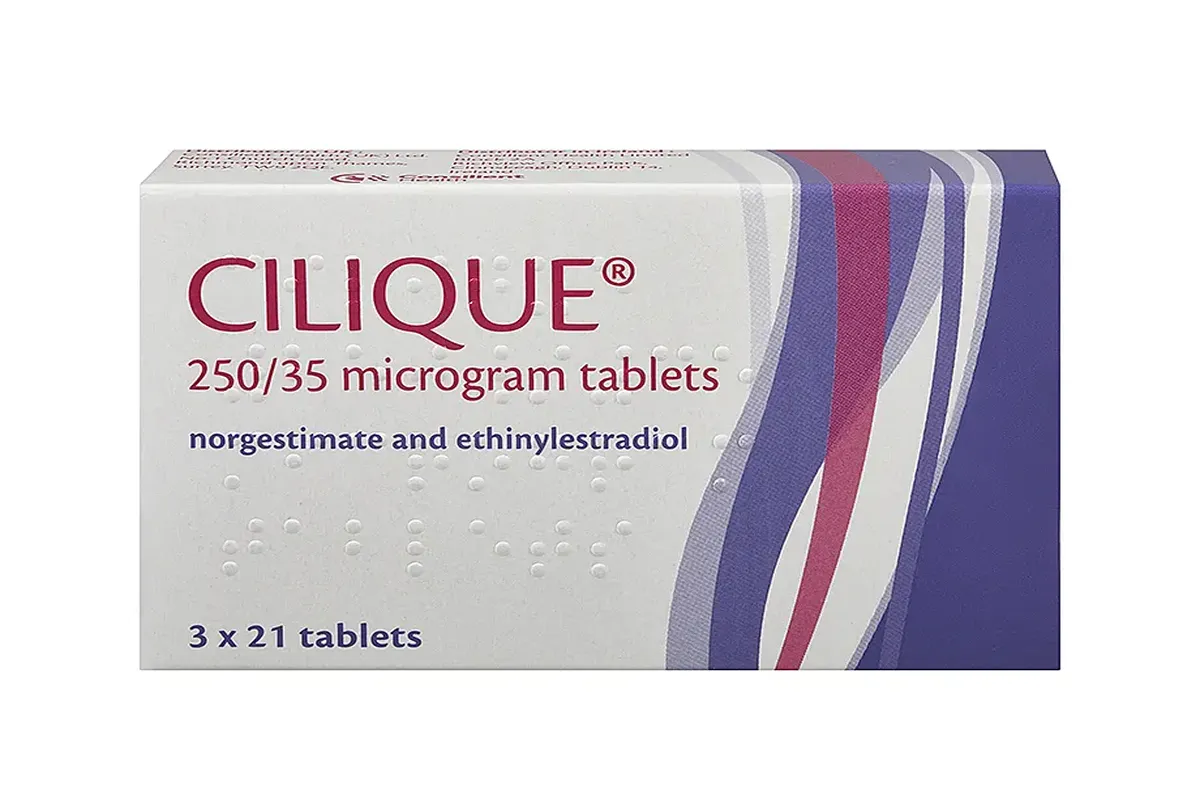Cilique contraceptive tablets packaging with dosage information.