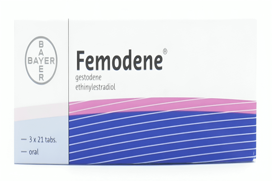 Femodene contraceptive pills packaging.