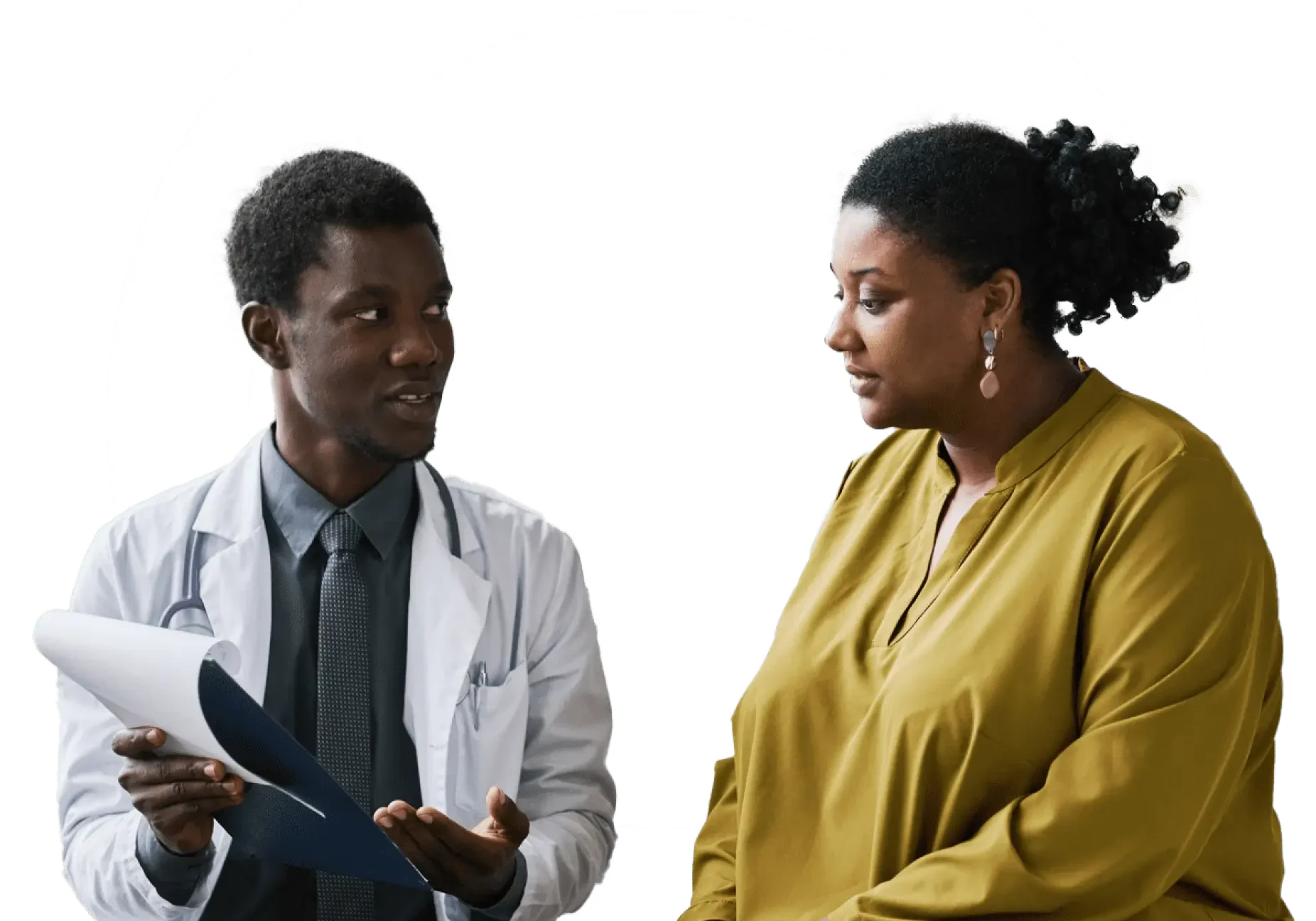 Doctor consulting patient with medical documents